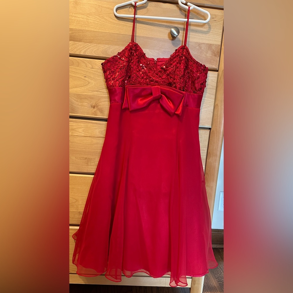 Vintage Scarlett Nite Red Chiffon Dress with Tulle and Lace and Bow